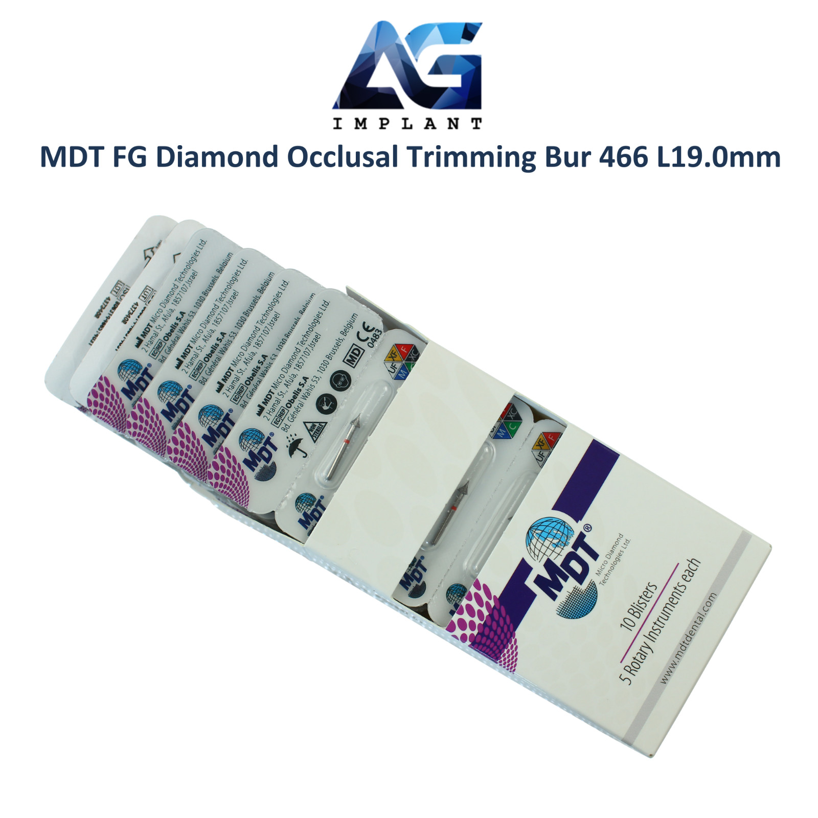 MDT Dental FG Diamond Coated 0cclusal Trimming Bur 466 Ø3.1mmX3.5mm Refining