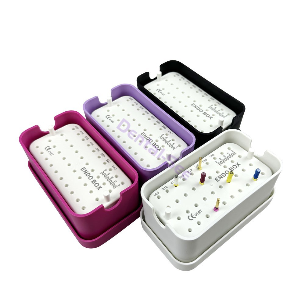 40 Holes Dental Endo Box FG Files Bur Holder Autoclave Disinfection Box Ruler