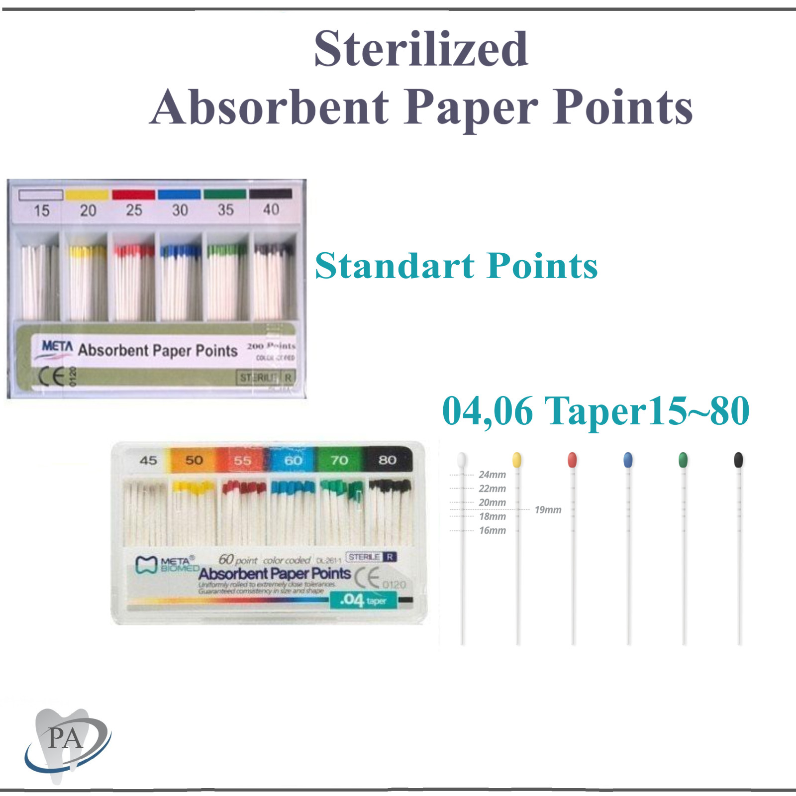 Dental Endodontic Taper .04 or .06 Absorbent Paper Points, CHOOSE SIZE, 60/pk.