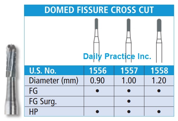 Johnson-Promident Carbide Burs DOMED FISSURE CROSS CUT FG HP All Sizes Box/10