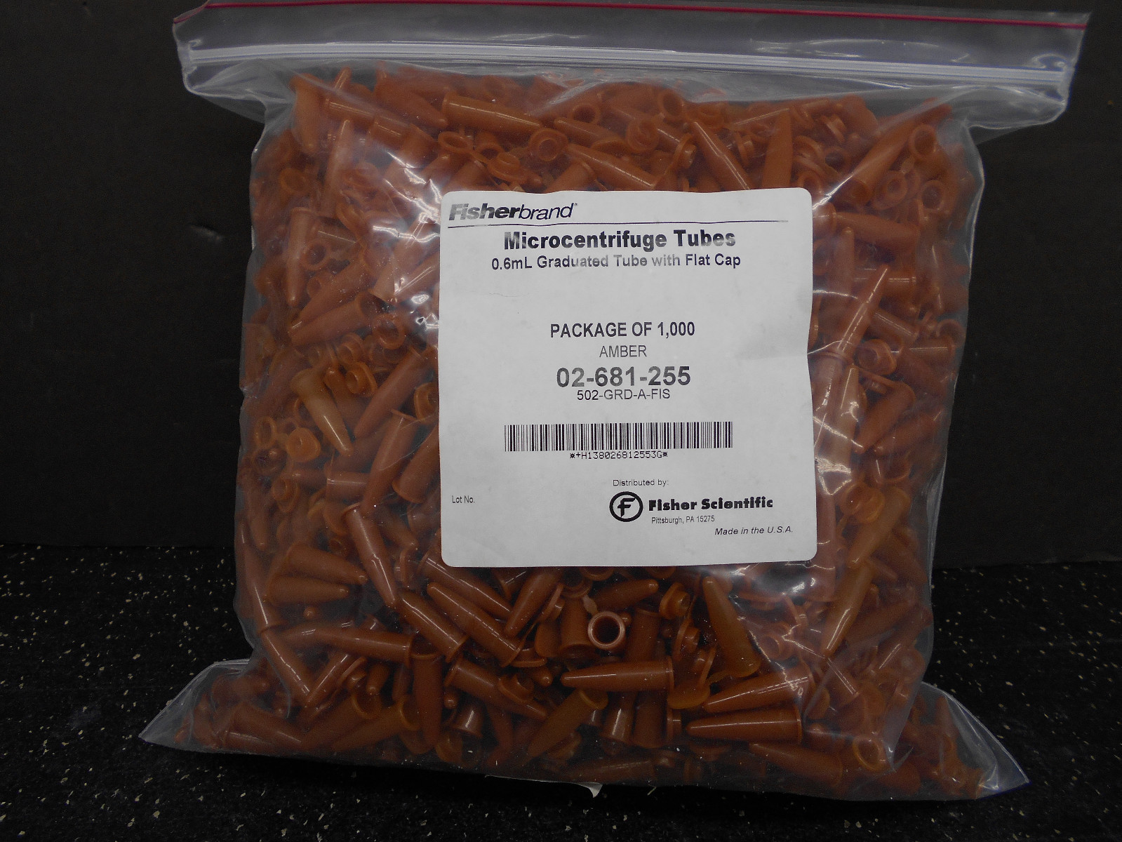 FISHERBRAND 02-681-255 0.6ML GRADUATED MICROCENTRIFUGE TUBES W/ FLAT CAP 1000/BG
