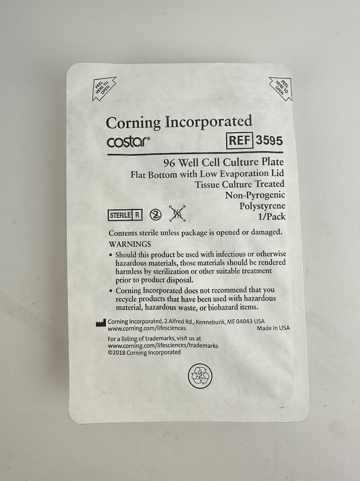 3595 COSTAR CORNING 96 WELL CELL CULTURE CLUSTER FLAT BOTTOM W/ LID, 25/PK