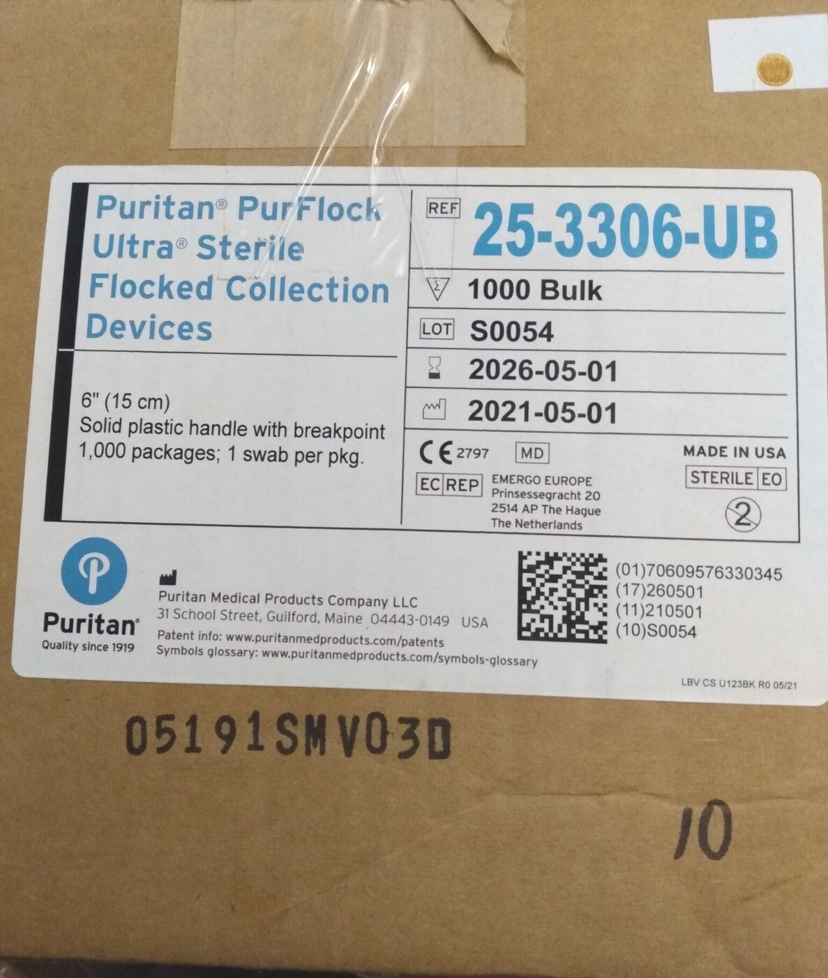 Puritan Purflock 25-3306-UB Ultra Sterile 6” 1000 count Swabs NEW Exp 2026