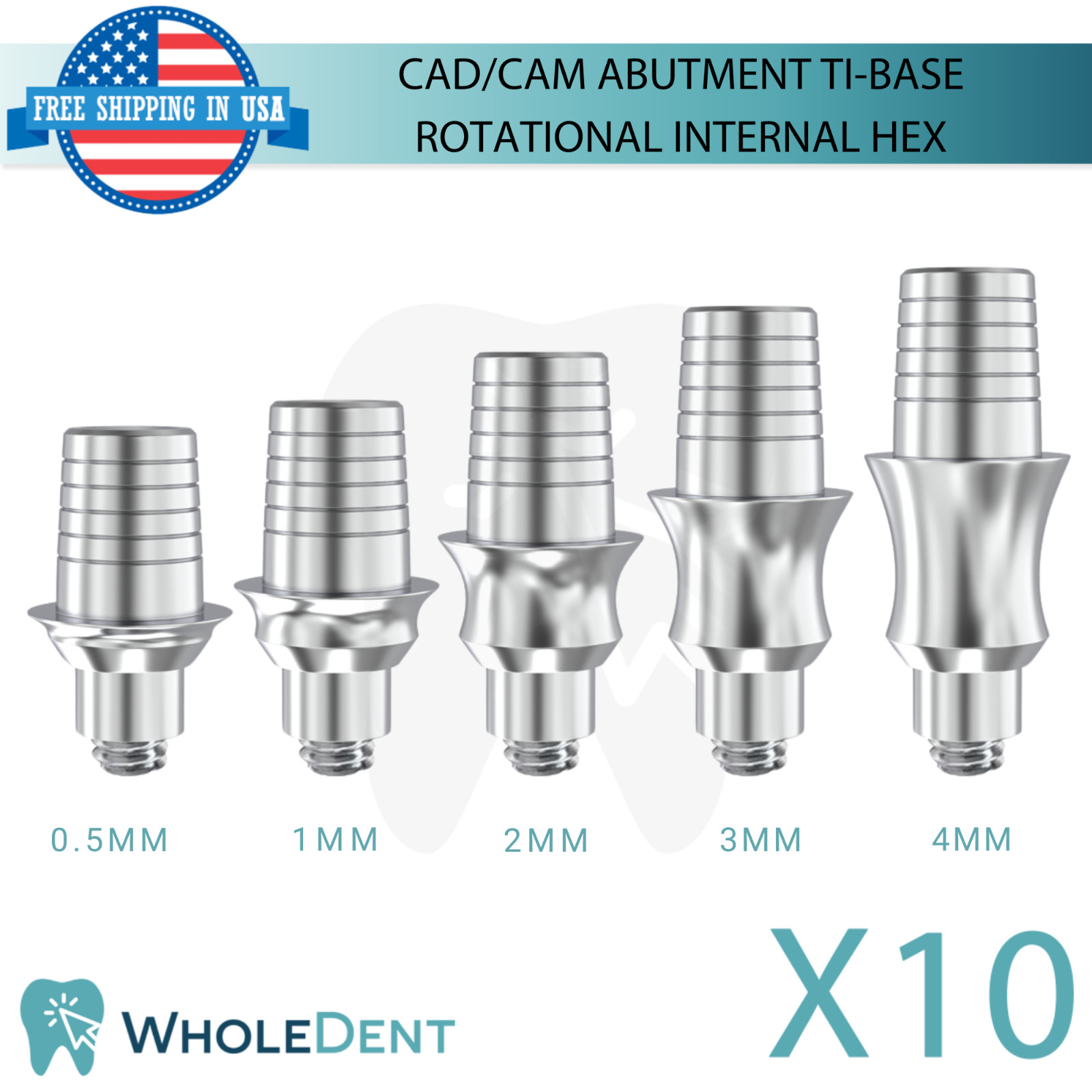 10x Dental Rotational Concave Titanium Base Int Hex 2.42mm CAD/CAM Prosthetic