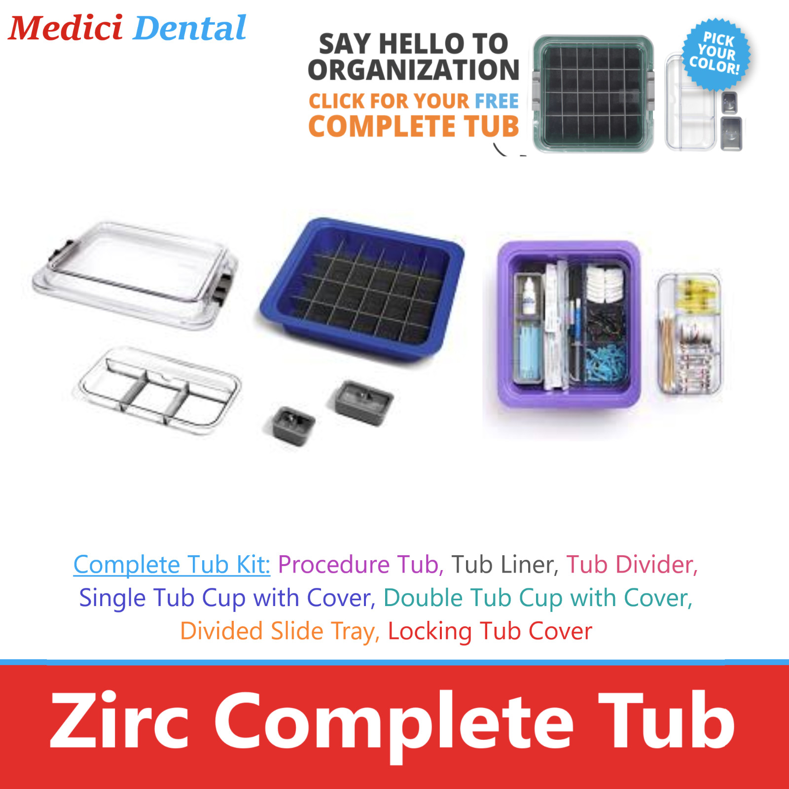 Dental Zirc Procedure Tub Complete Tub Kit – Cover, Divider, Tub Cup. Sponge