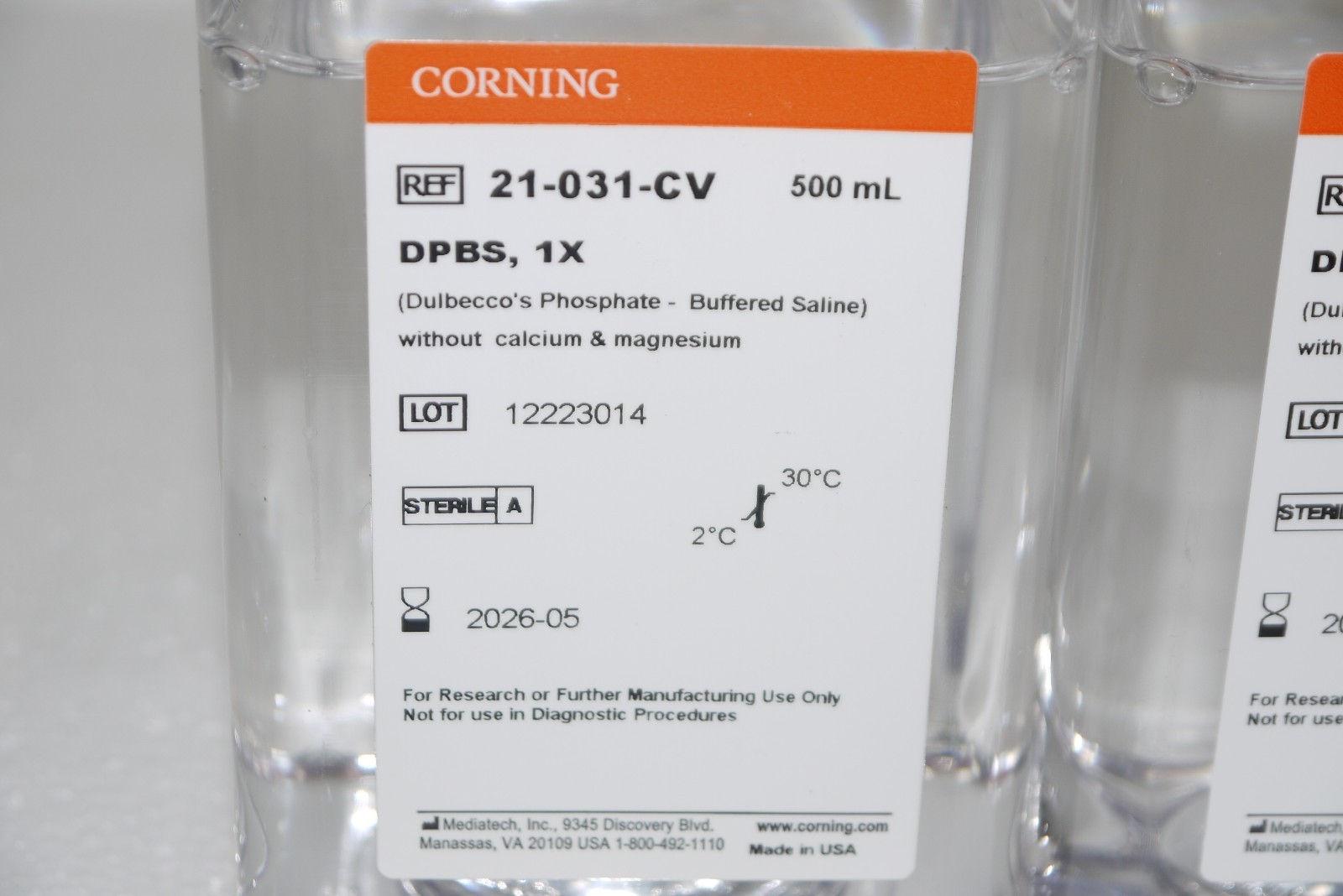 Corning 21-031-CV 1X Dulbecco’s Phosphate-Buffered Saline 5 x 500mL 5/Pack New