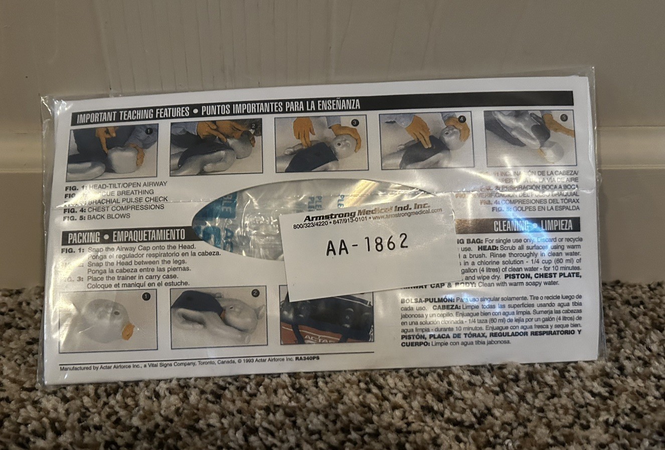 Actar 911 Infantry Infant CPR Training Doll Disposable Lungs 100 Pack NEW