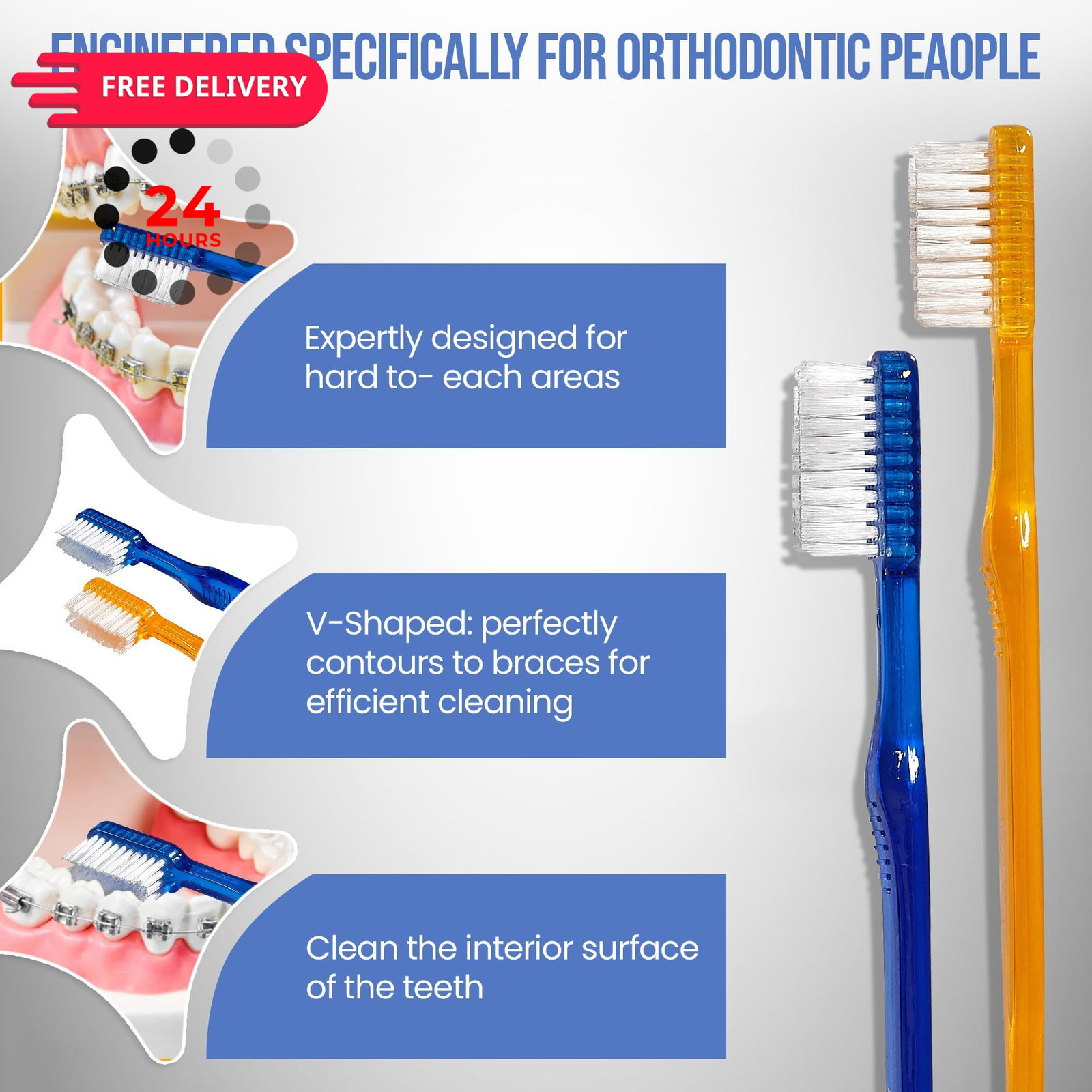 AIM DENTAL SUPPLY Toothbrush for Braces, Soft Head 1 Count (Pack of 2), Tan