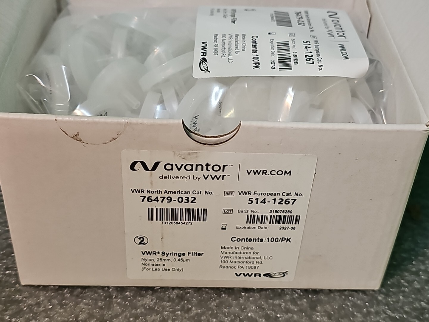VWR 25mm 0.45μm Syringe Filter (100/Case) 76479-032 | 514-1267