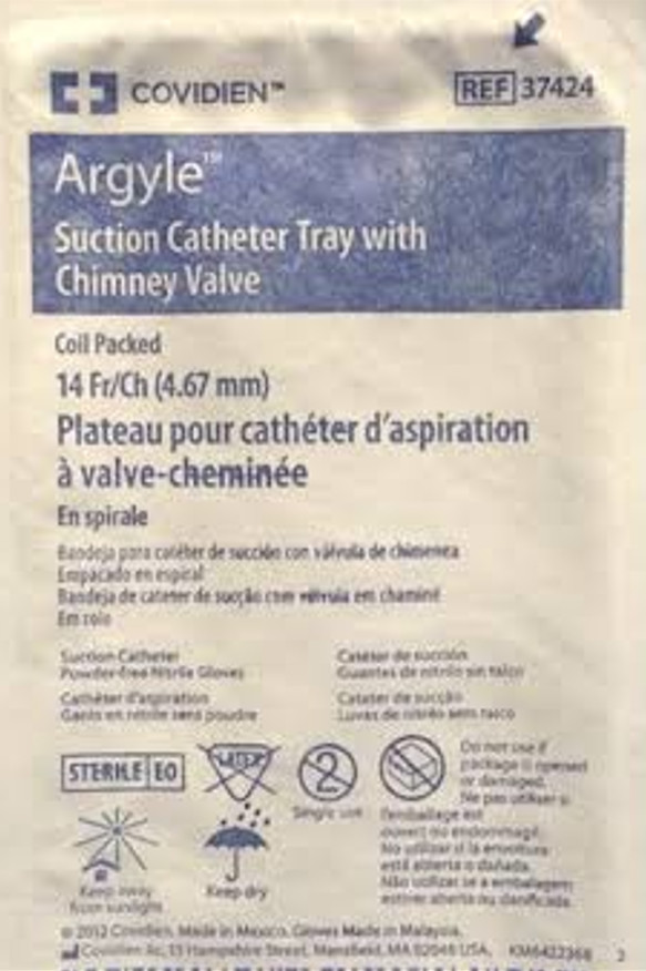 COVIDIEN ARGYLE SUCTION CATHETER TRAY WITH CHIMNEY VALVE 50 pcs in a box #37424