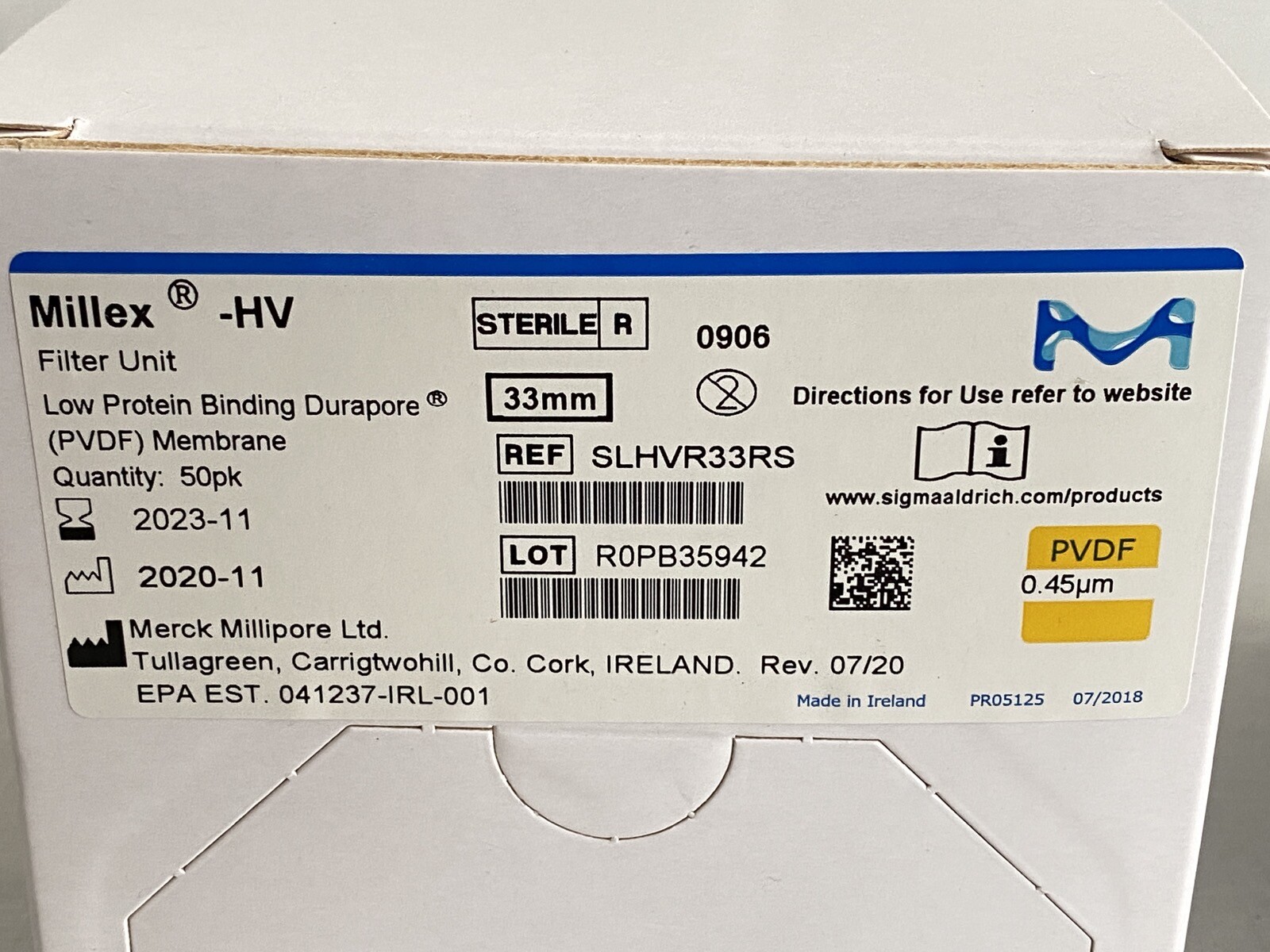 (97) MILLIPORE Millex-HV Low Protein Bind Durapore 0.45um PVDF Syringe Filters