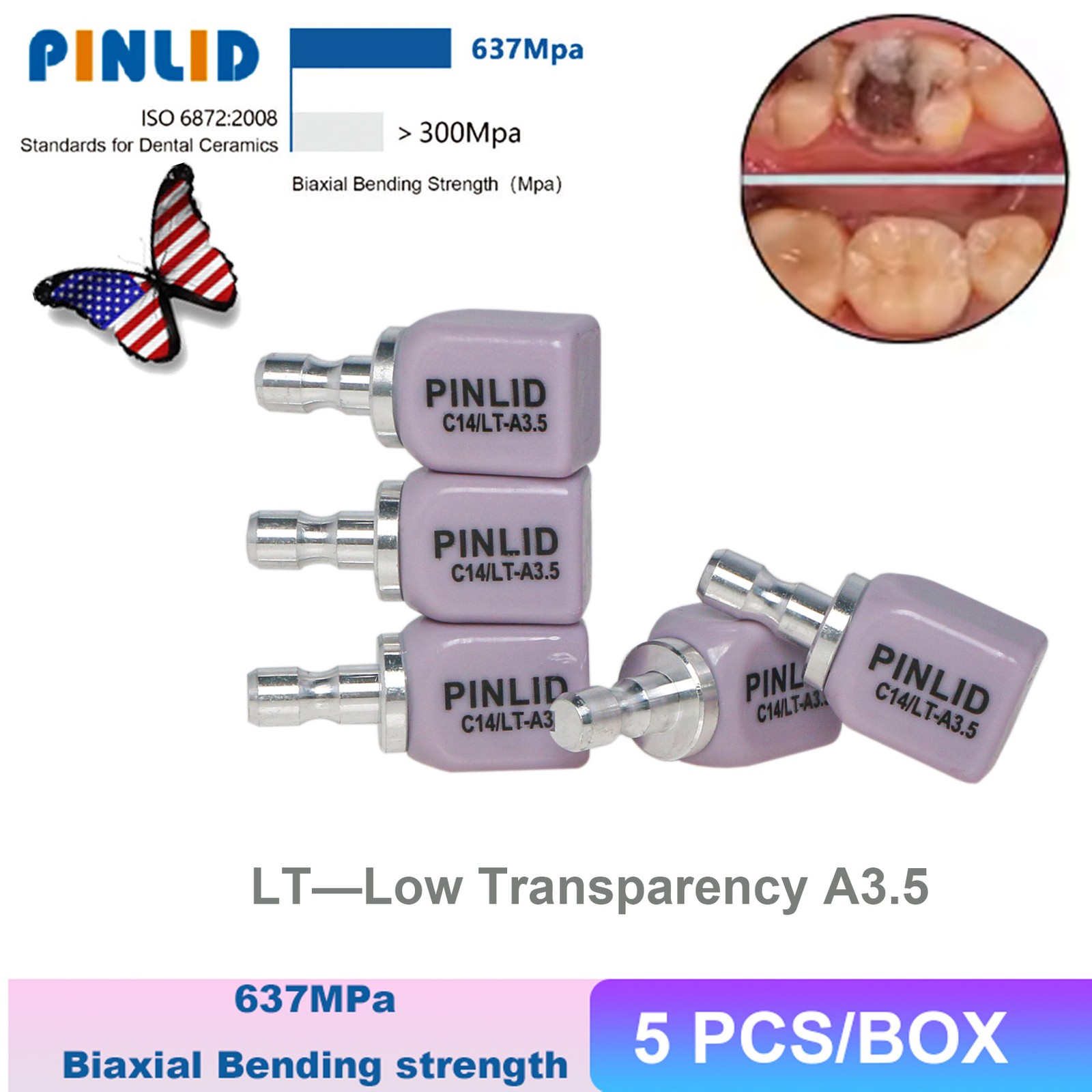 Dental IPS Emax CAD CEREC Block C14 HT/LT Lithium Disilicate Glass inLab 5pc/Box