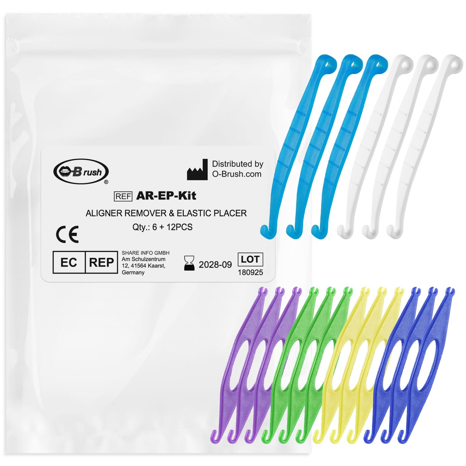 B Rush Aligner Remover Tools and Elastic Placers Set, 6 Removers Multi-color