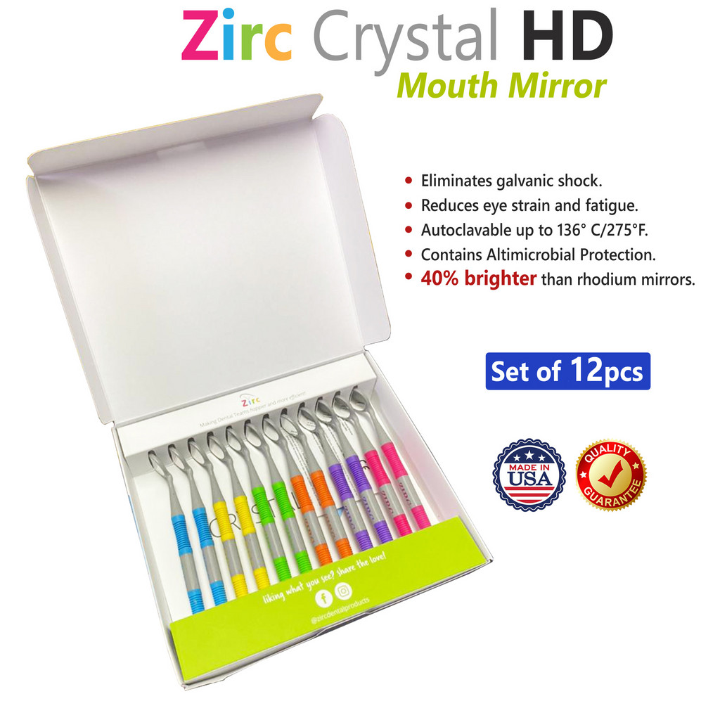 ZIRC Crystal HD # Thin Grip Assorted Mouth Mirror Jewel (12pk) USA Made