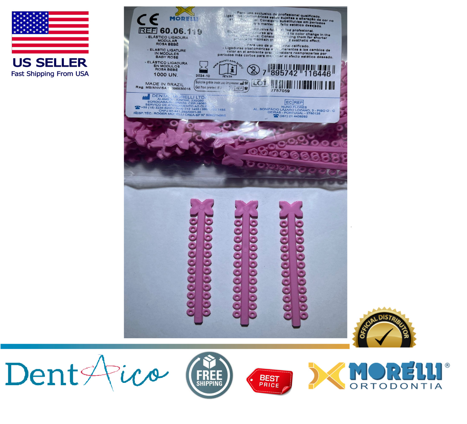Elastic Ligature in Modules Baby Rose PAK/1.000UN MORELLI Dental Orthodontic