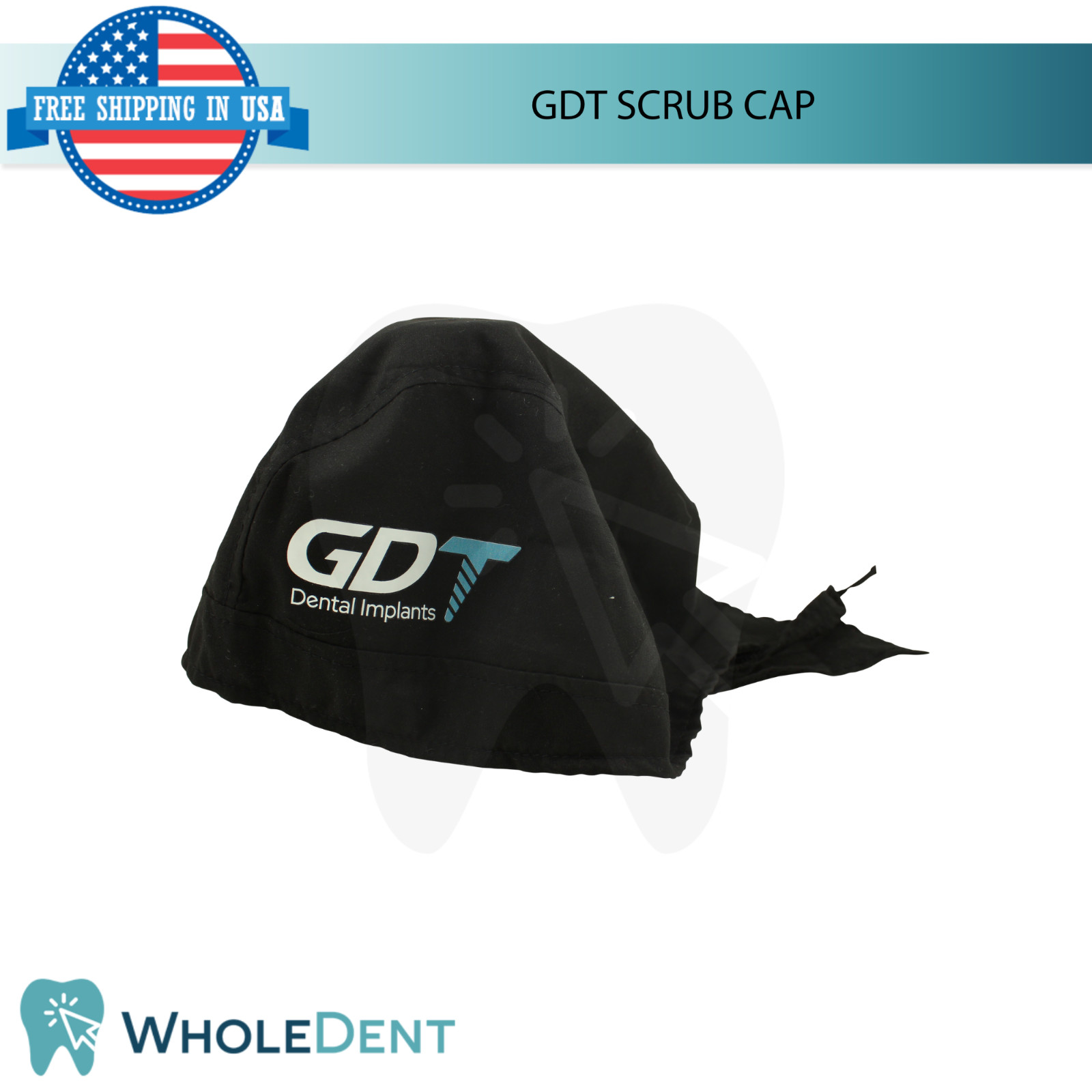 Black Scrub Cap 59cm Washable Head Coverage Dental Surg1cal Procedures