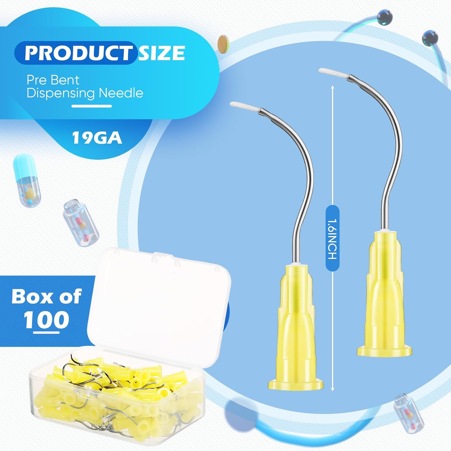 100 Pcs 19g Curved Dispensing Tips Brush End Dental Applicator Needles