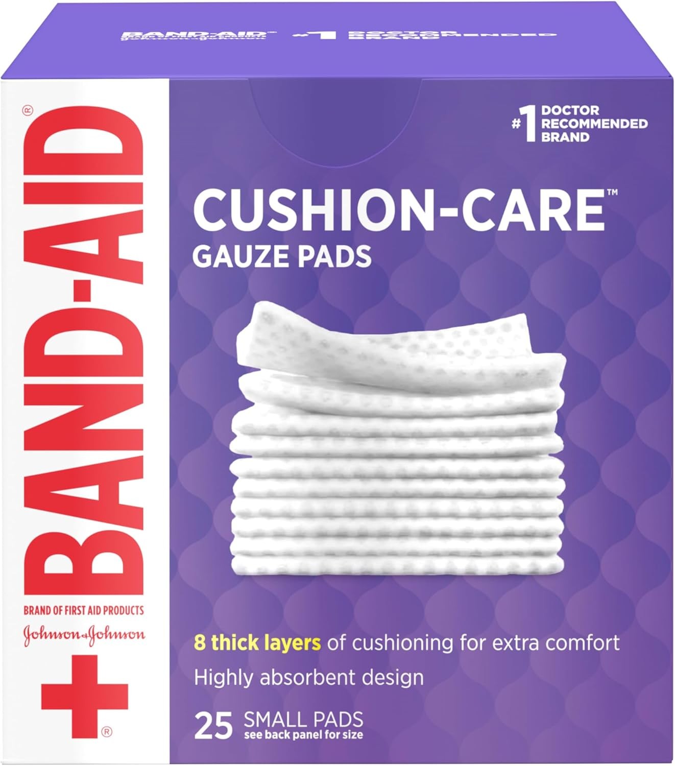 Band-Aid Brand Absorbent Cushion Care Sterile Square 25 Count (Pack of 3)
