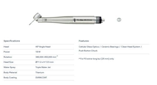 NSK Ti-Max X450 M4 Surgical 45° LED Speed Handpiece Dental Triple Water Jet 18W