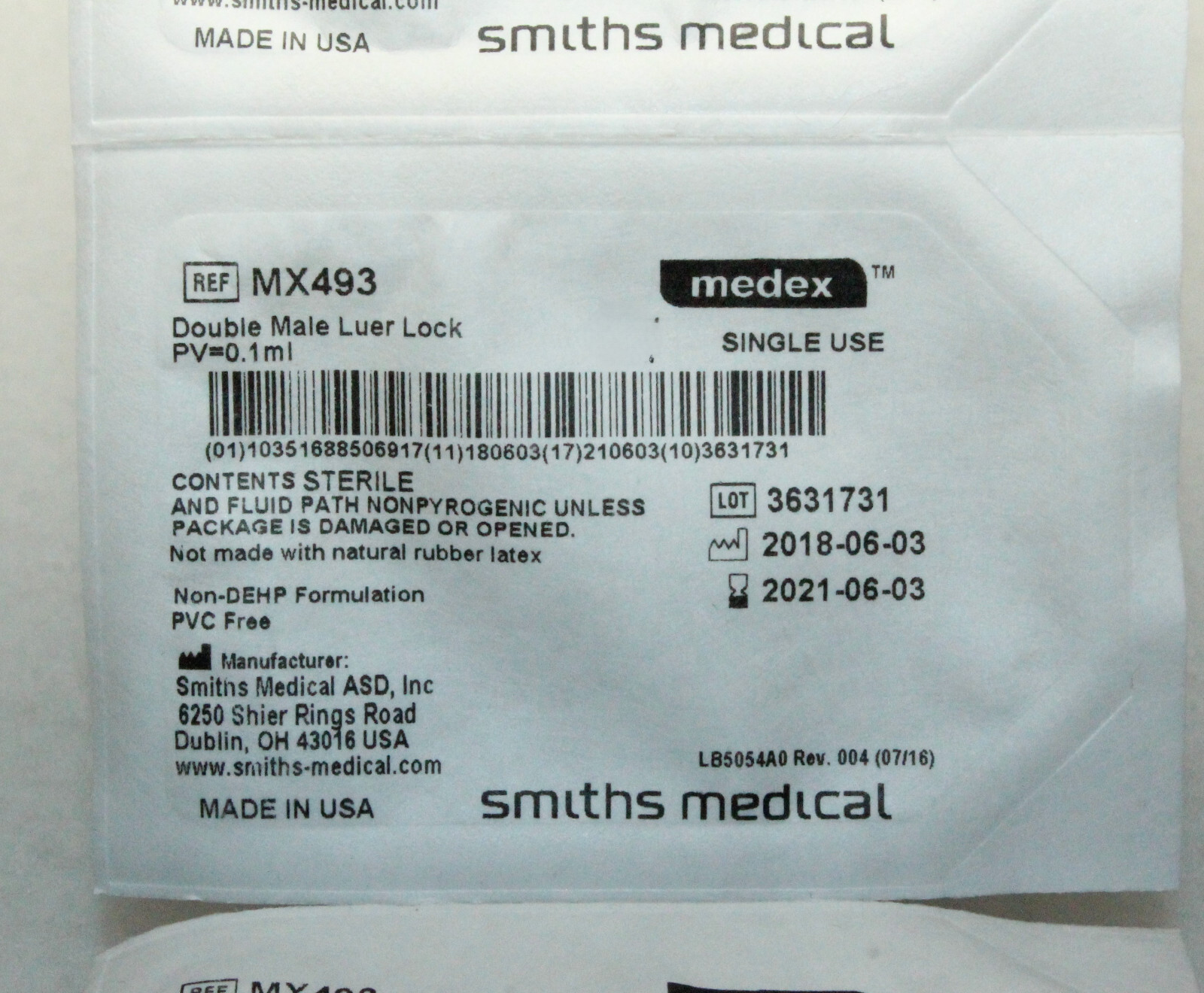 LOT OF 20 MEDEX MX493 DOUBLE MALE LUER LOCK 0.1 mL 4 SLEEVES with 5 PER SLEEVE