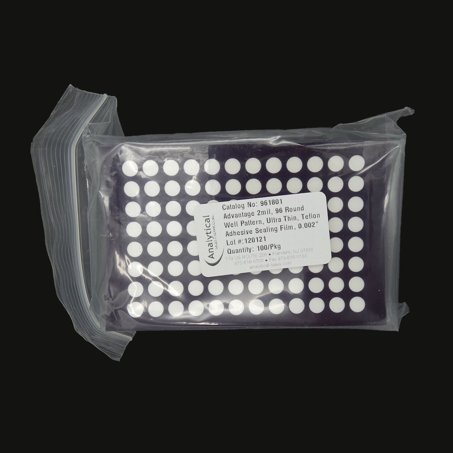 2ml Teflon Adhesive Sealing Film, 96 Round Well Pattern, Ultra Thin, 100/pack