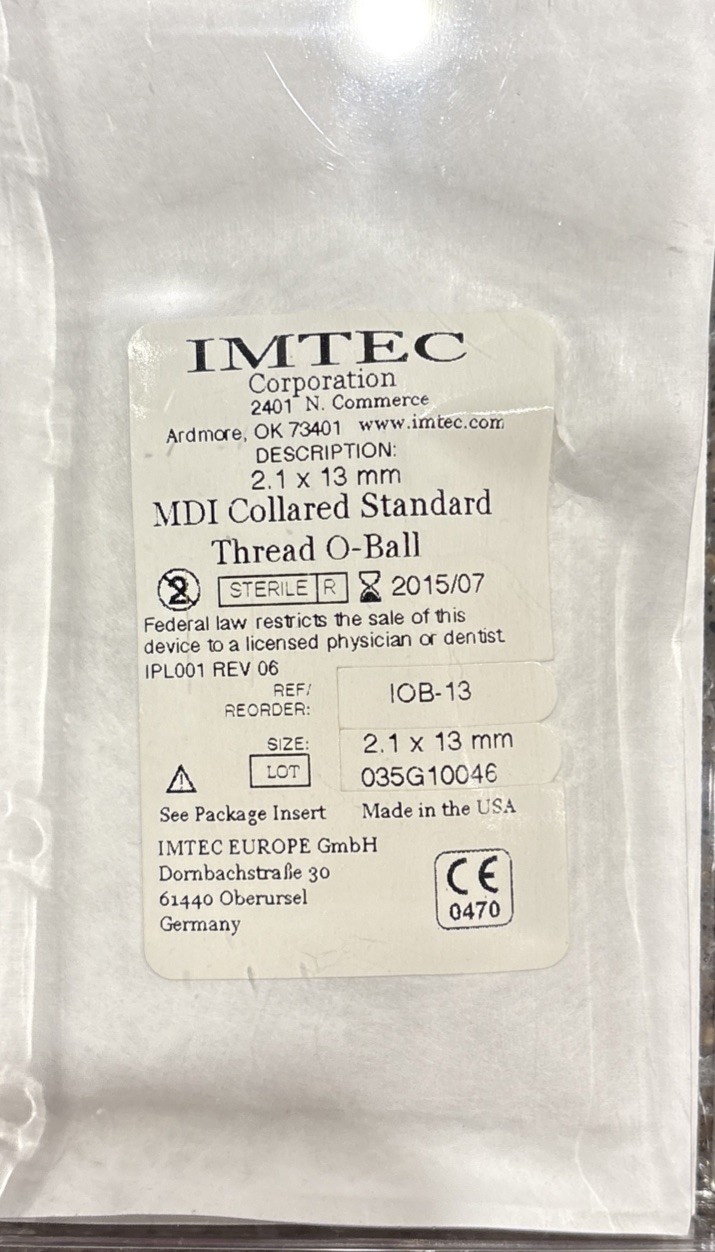 IMTEC MDI Collared Standard Thread O-Ball 2.1 x 13 mm Each