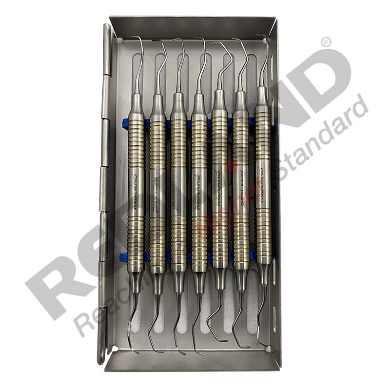 Redland Dental Hygienist Scaler Curettes Autoclavable Cassette (7 Pc) Gold Line