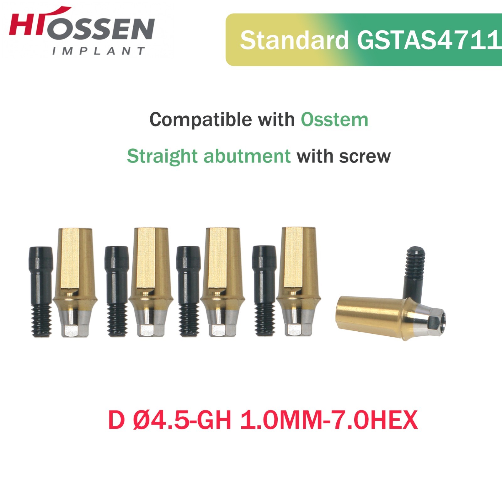 Regular Straight Transfer Abutment Internal Hex Fit Hiossen ET/Osstem TS Ø4.5mm