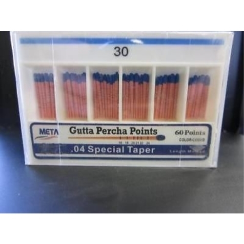 META GUTTA PERCHA POINTS .04 SPECIAL TAPER #80 COLOR CODED BOX OF 60