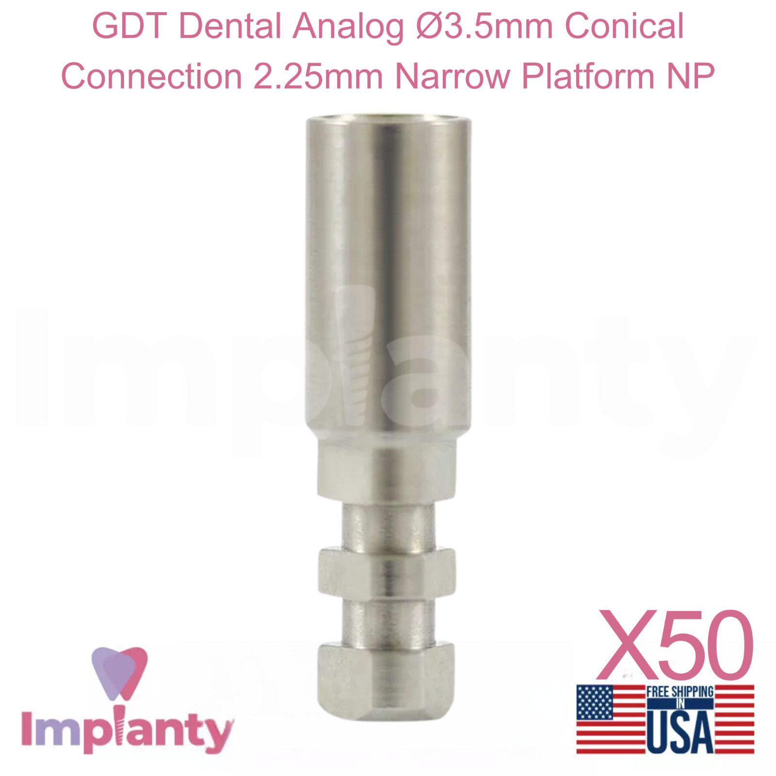 50x GDT Dental Analog Ø3.5mm Conical Connection 2.25mm Narrow Platform NP