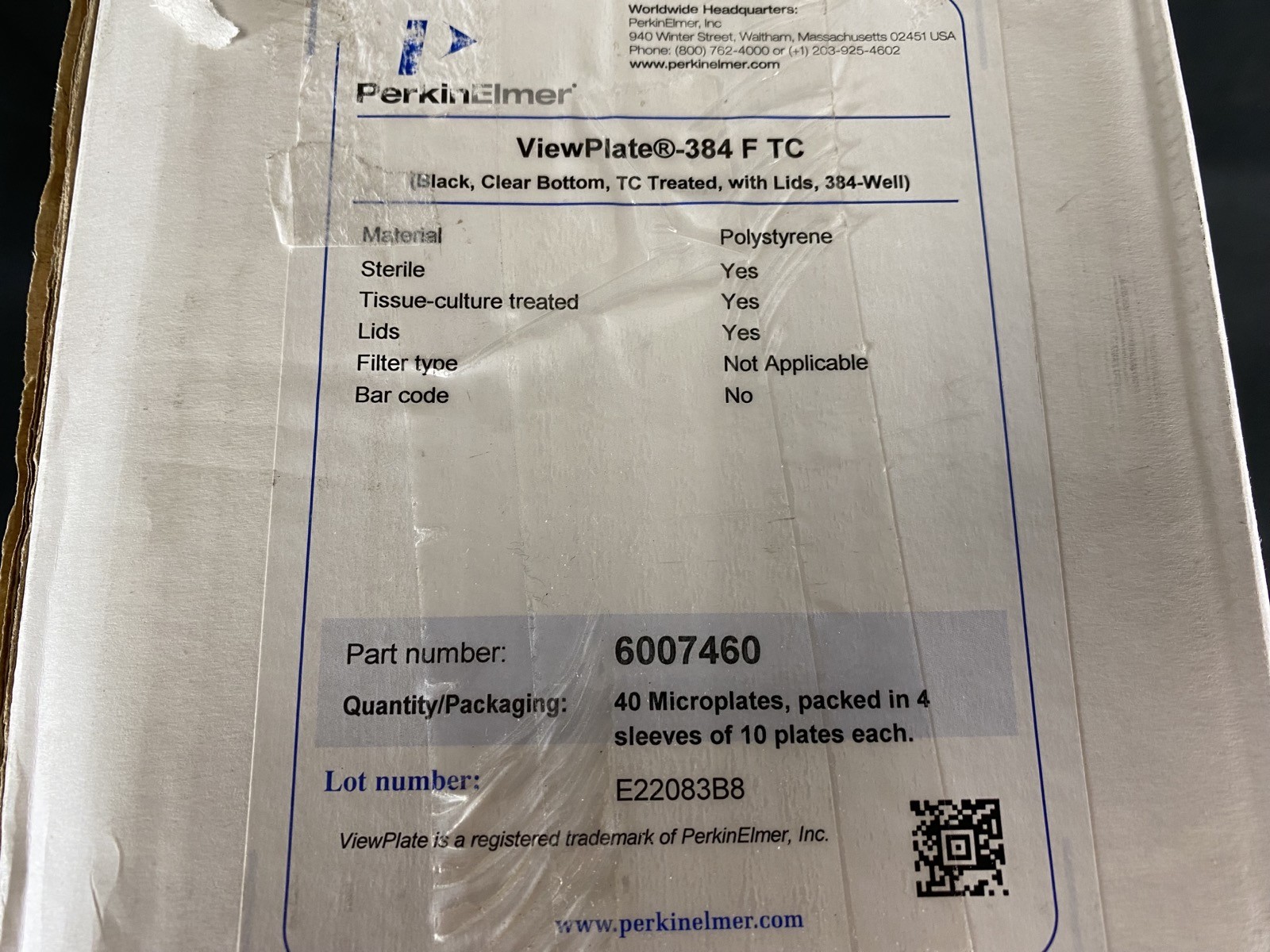 PERKIN ELMER ViewPlate-384 TC Treated Sterile Black PS 384-Well 6007460 (20/Cs)