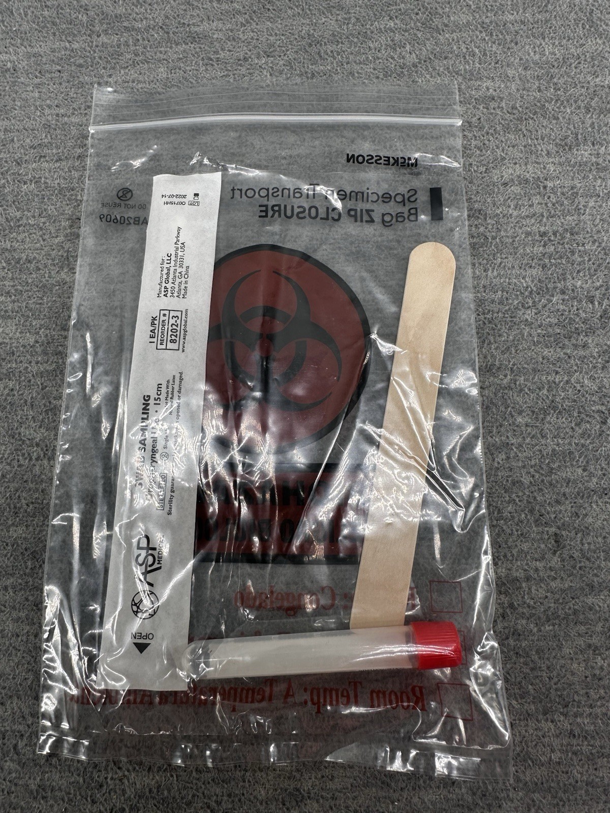 McKESSON Biohazard Bags with Nasal Swab Collection Kits