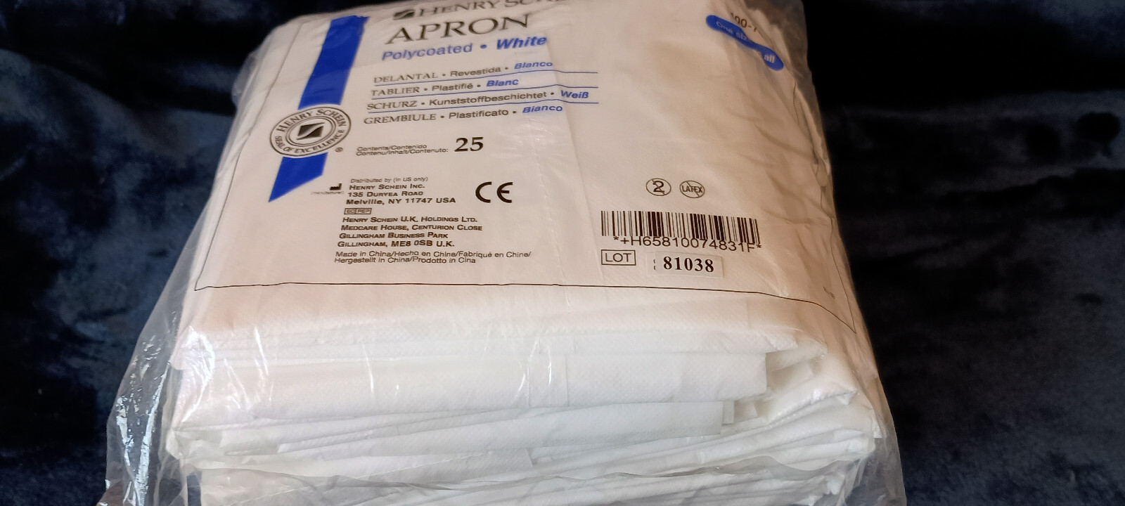 Henry Schein White Polycoated Latex Free Full Length Dental Apron Pack of 25