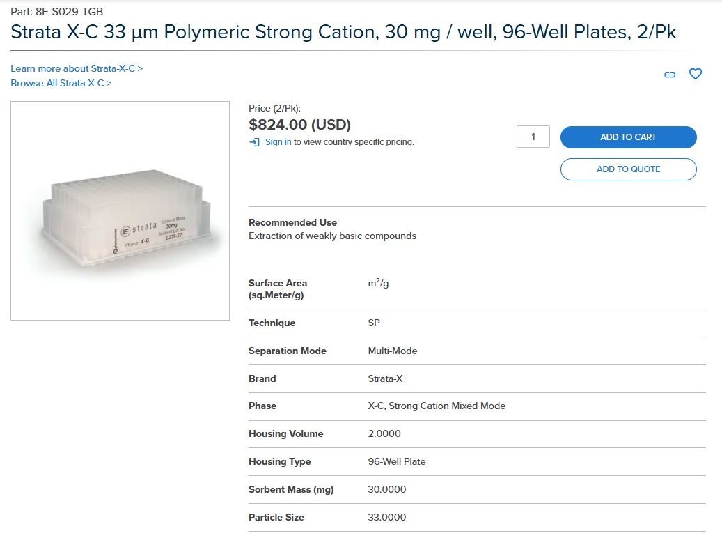 #8.5 Strata X-C 33 µm Polymeric Strong Cation, 30 mg/well, 96-Well Plates (2/Pk)