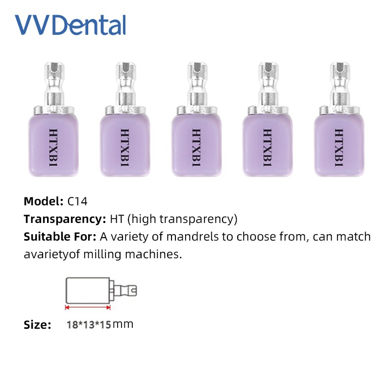 5Pcs Dental Glass Ceramic C14 Low Transparency CAD/CAM Lithium Dissilicate Block
