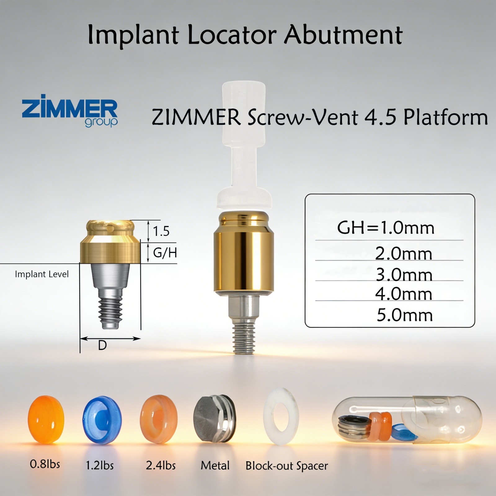 US ZIMMER Tapered Screw Vent Ø4.5mm For Locator Abutment 1-5.0mm GH Internal Hex