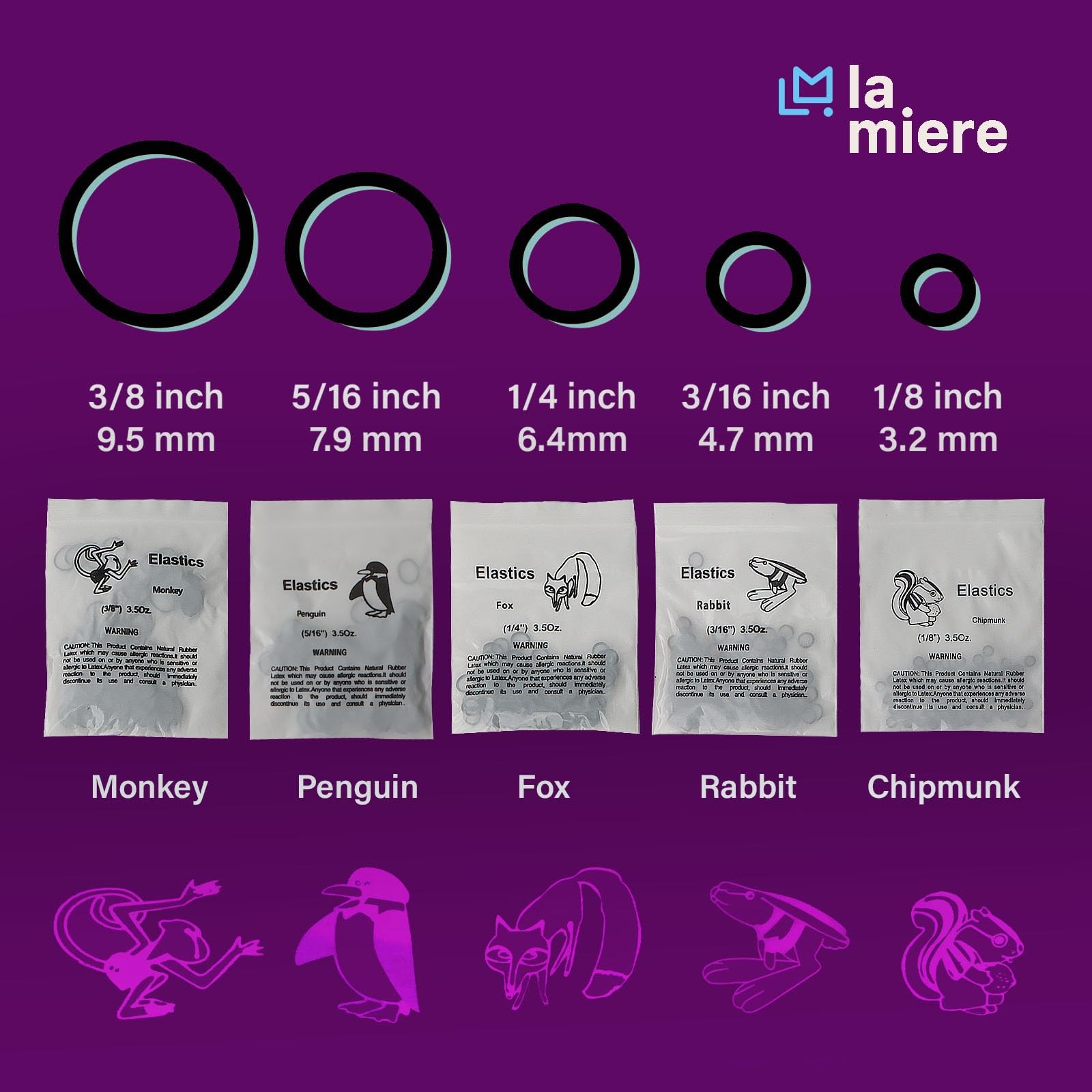 LA MIERE Non latex 100P Black Orthodontic Elastics Dental Rubber 1/4″, black