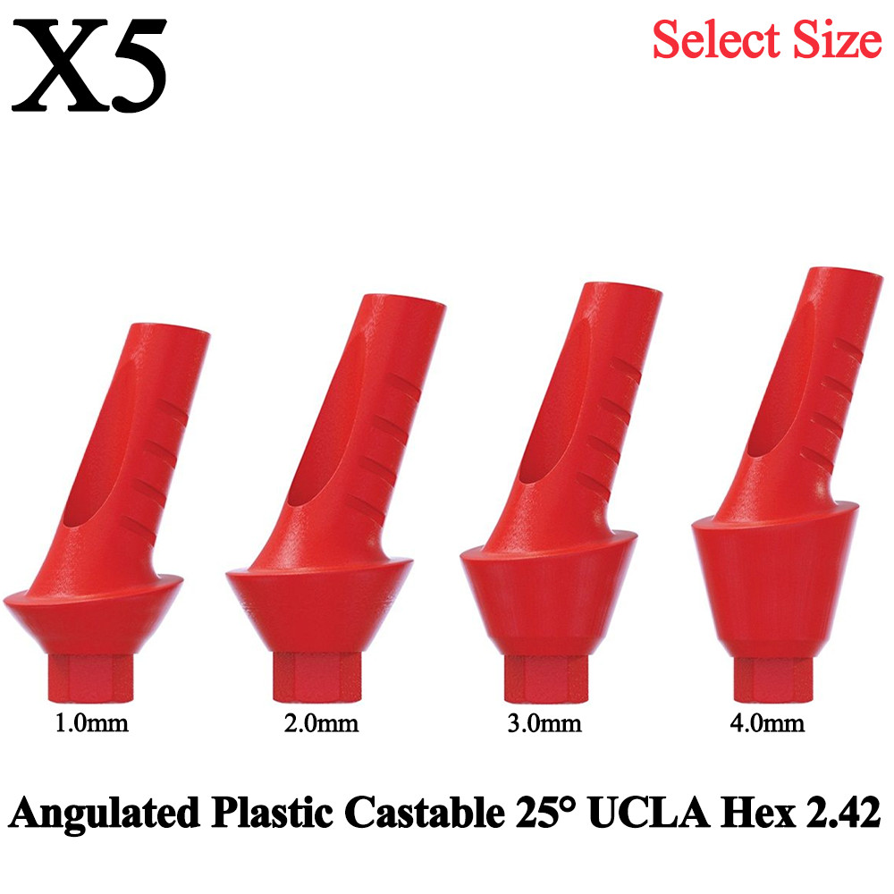 5x Angulated Anatomic Plastic Castable 25° UCLA Prosthetic Int Hex 2.42mm Dental