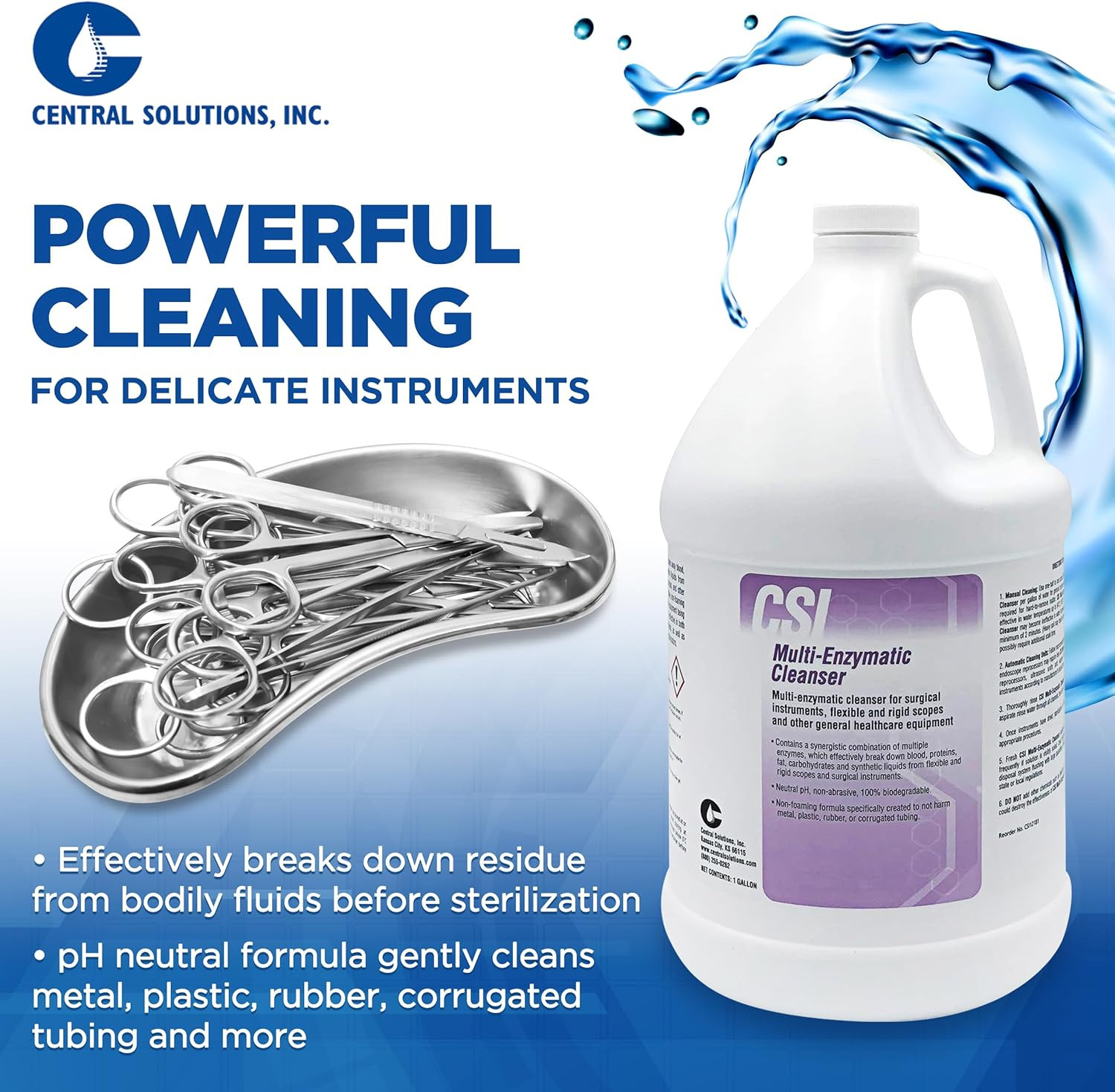 Central Solutions Multi Enzymatic Cleanser – Hospital Grade Instrument Cleaner
