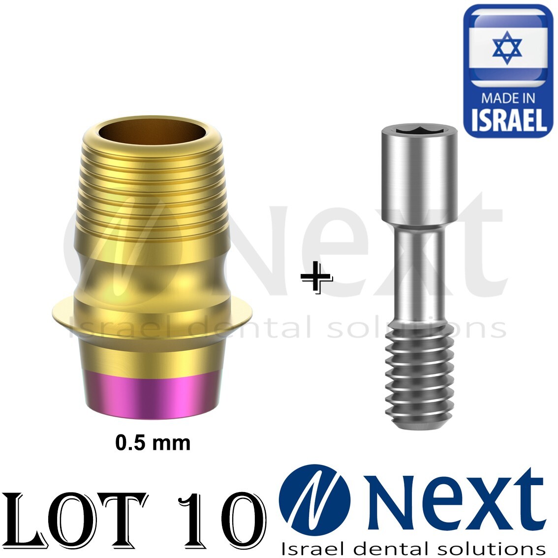 LOTx10 Abutment T-Base CAD/CAM MIS conical C1 V3 SP fit NON HEX 0.5 mm colored
