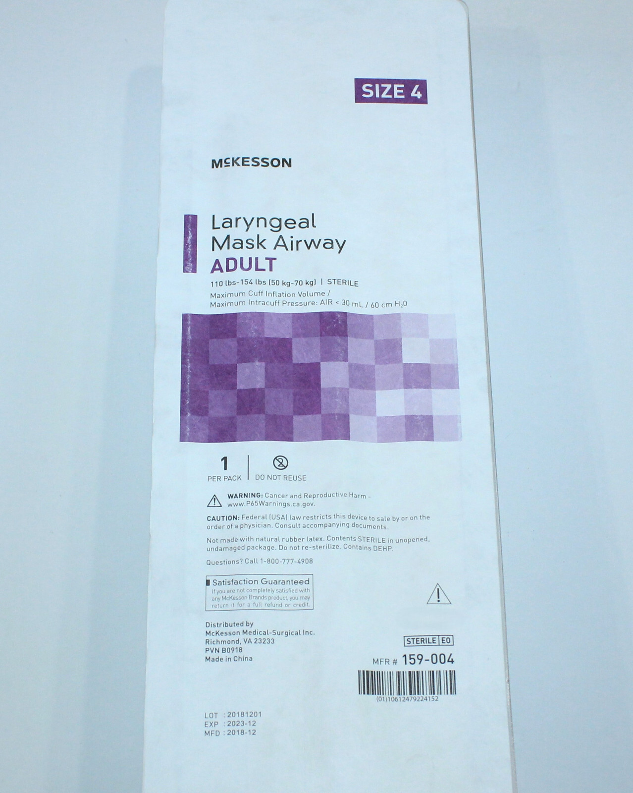 NEW SEALED McKESSON MASK AIRWAY 159-004 Sz 4 ADULT 12/2023 TRAINING / RESEARCH
