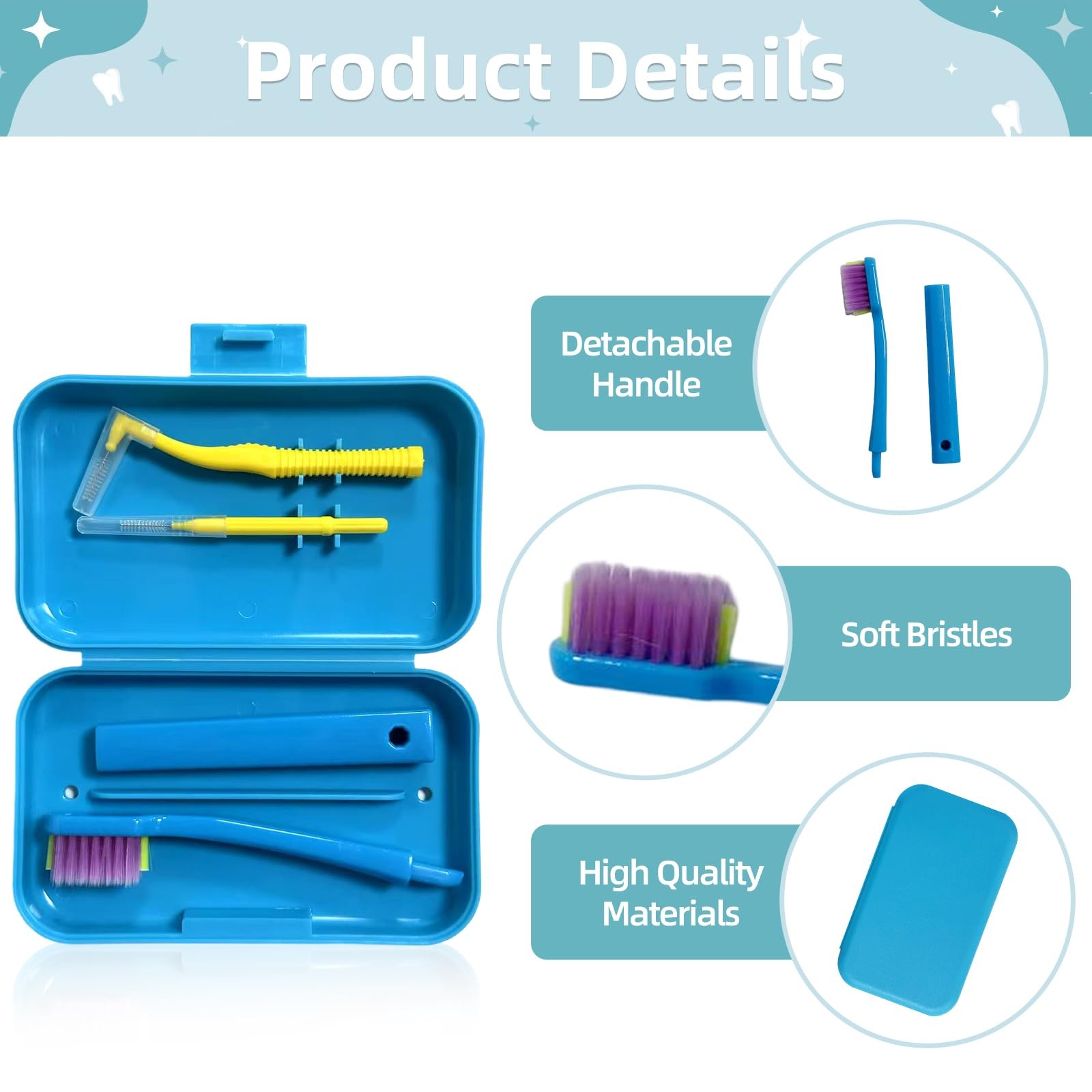 Ceonam 3-Pack Dental Care Kit – Angled Orthodontic Toothbrush, Blue