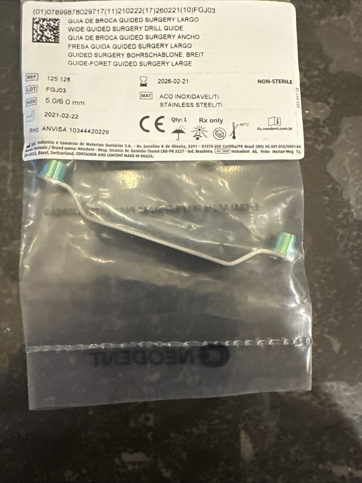 Neodent Implant GM Wide Guided Surgery Drill Guide, Titanium/SS, 5.0/6.0mm