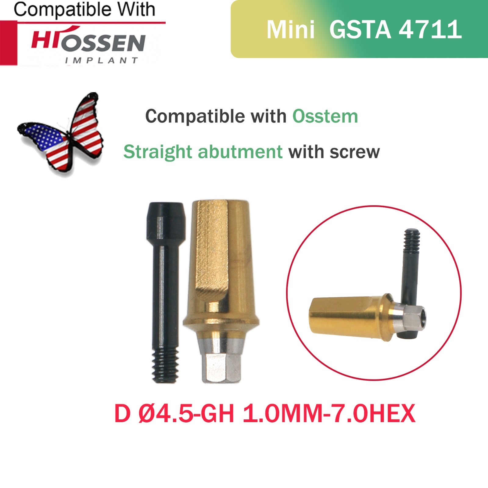Dental Straight Transfer Abutment Mini & Regular Titanium Implant Internal Hex