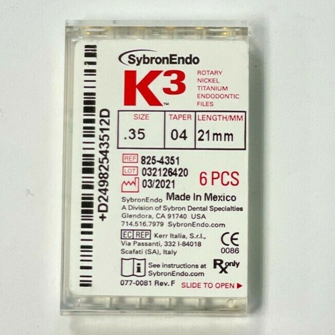 SybronEndo K3 Nickel-Titanium Files NiTi Endo Files K3 .35/.04 21mm