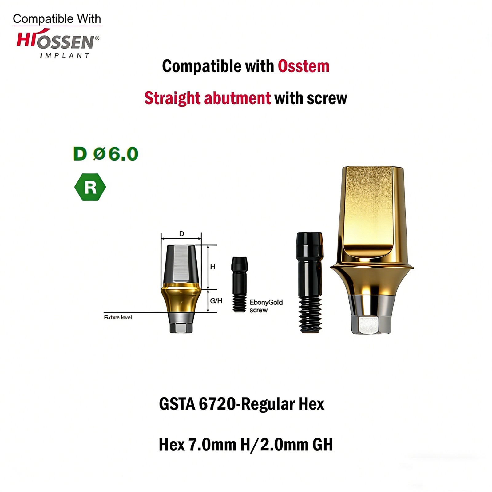 1pc Dental Titanium Straight Abutment Ti Cemented Abutment for Osstem Hiossen TS
