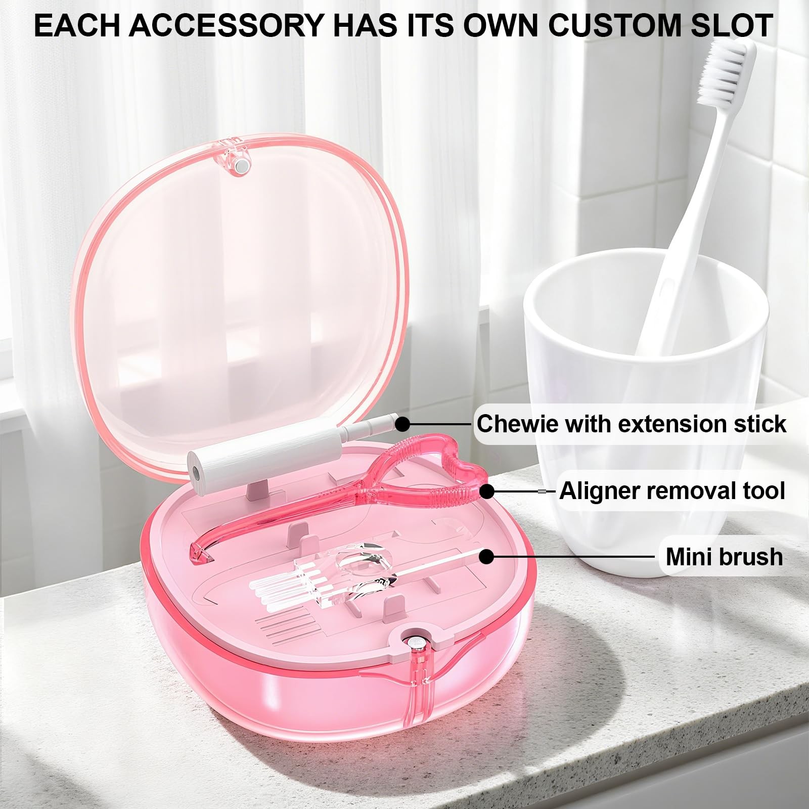 Pink Aligner and Retainer Case Double-layer Cute Slim Braces Transparent