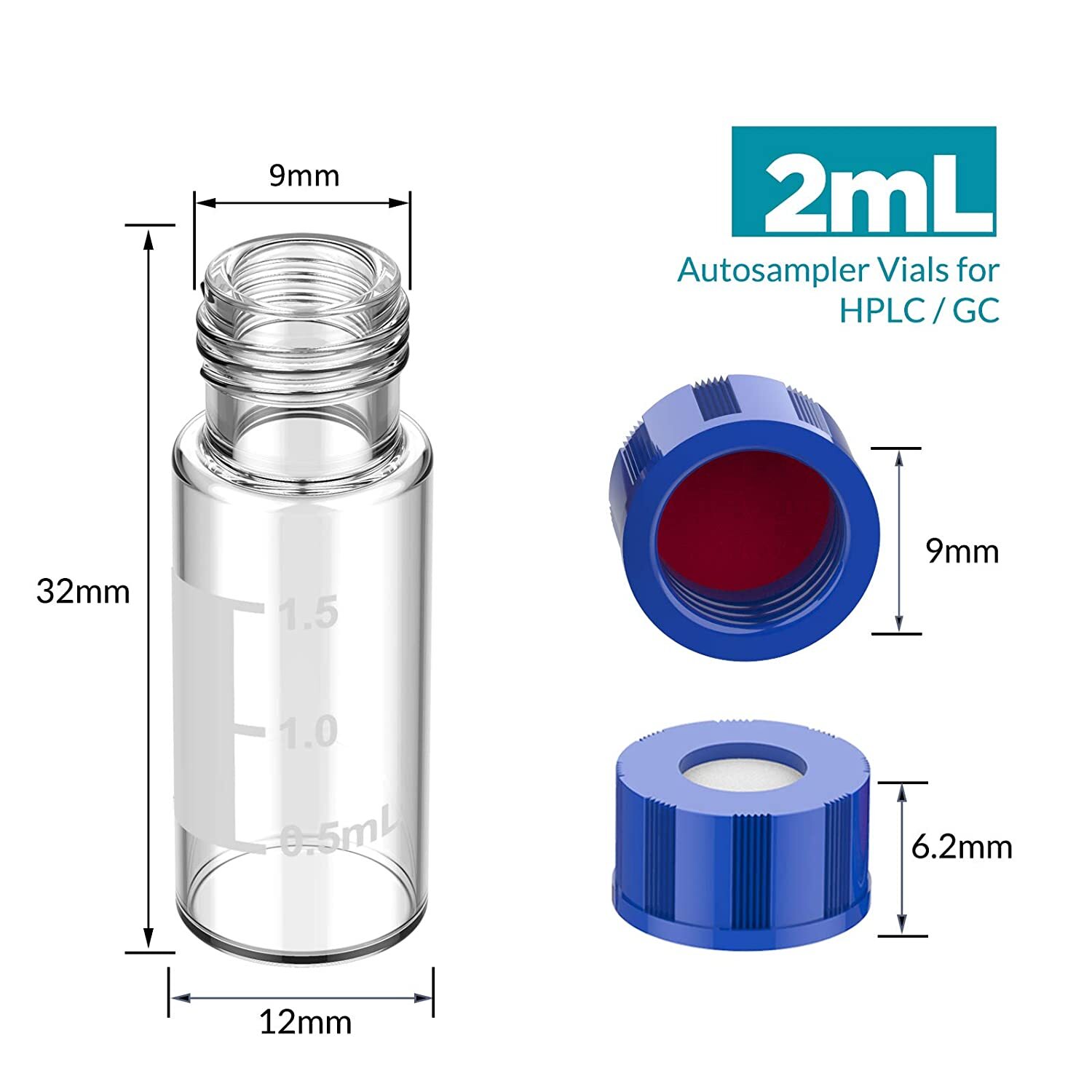 1000pcs 2mL Autosampler HPLC Vials Screw Caps & MCE Gridded Membrane Filters LAB