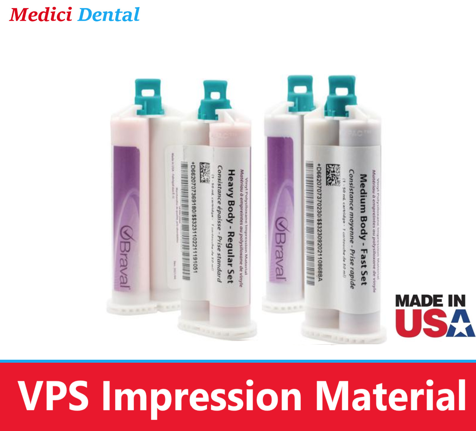 DENTAL HEAVY BODY FAST SET VPS IMPRESSION MATERIAL 4 X 50ML CARTRIDGES, Exp 2024
