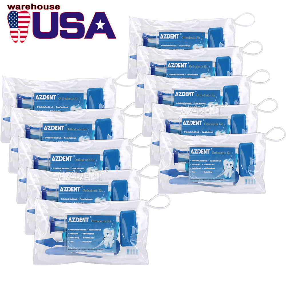 100 kits Ortho Dental Tooth brush Tie Interdental brush Floss Oral Care Kit Blue
